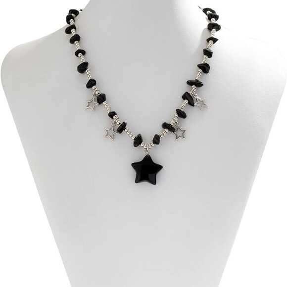 Y2K Star Crystal Charms Pendant Choker Necklace Irregular Crystal Stone Trendy B - Picture 3 of 5